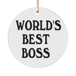 World's Best Boss Ornament, Double Sided Imprint, Desk Accessory For The Office White
