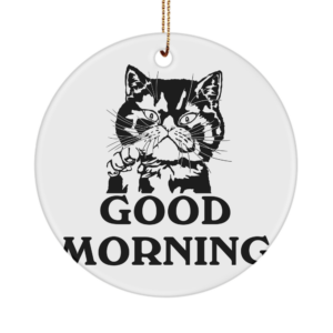 Cat Ornament - Good Morning - Funny Grumpy Cat - Cute Unique Cat Mom Gifts For Birthdays Present For Cat Lover For Crazy Cat Ladies Great Office Gag Gift White